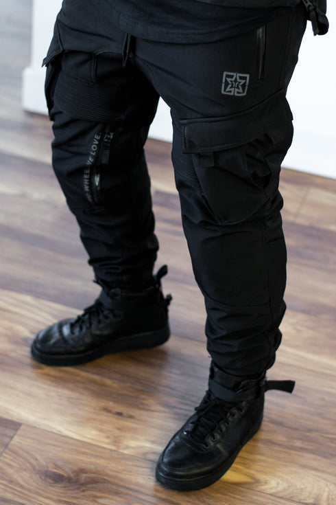 Ride Rich Unit 16 Armoured Softshell Waterproof Cargo Motorcycle Joggers - Black